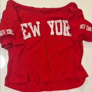 Red New York Women's Top by On Fire / Size M / 100% Cotton / Short Sleeve Prints